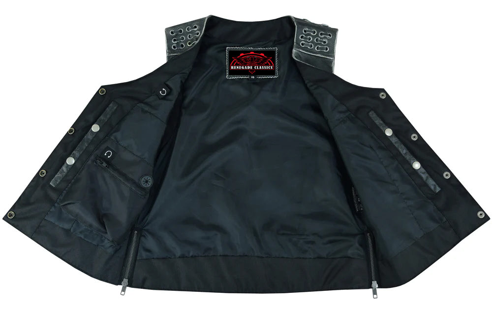 RC285V Women's Gray Vest with Grommet and Lacing Accents