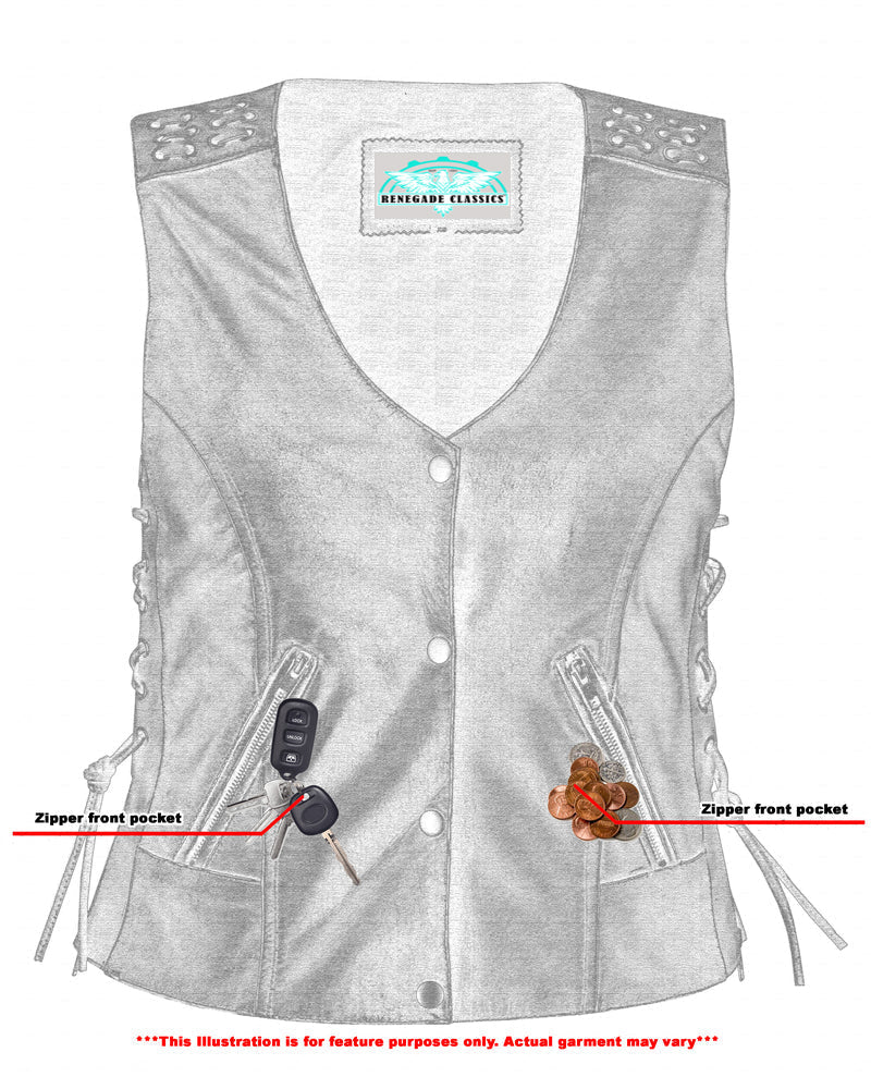 RC285V Women's Gray Vest with Grommet and Lacing Accents