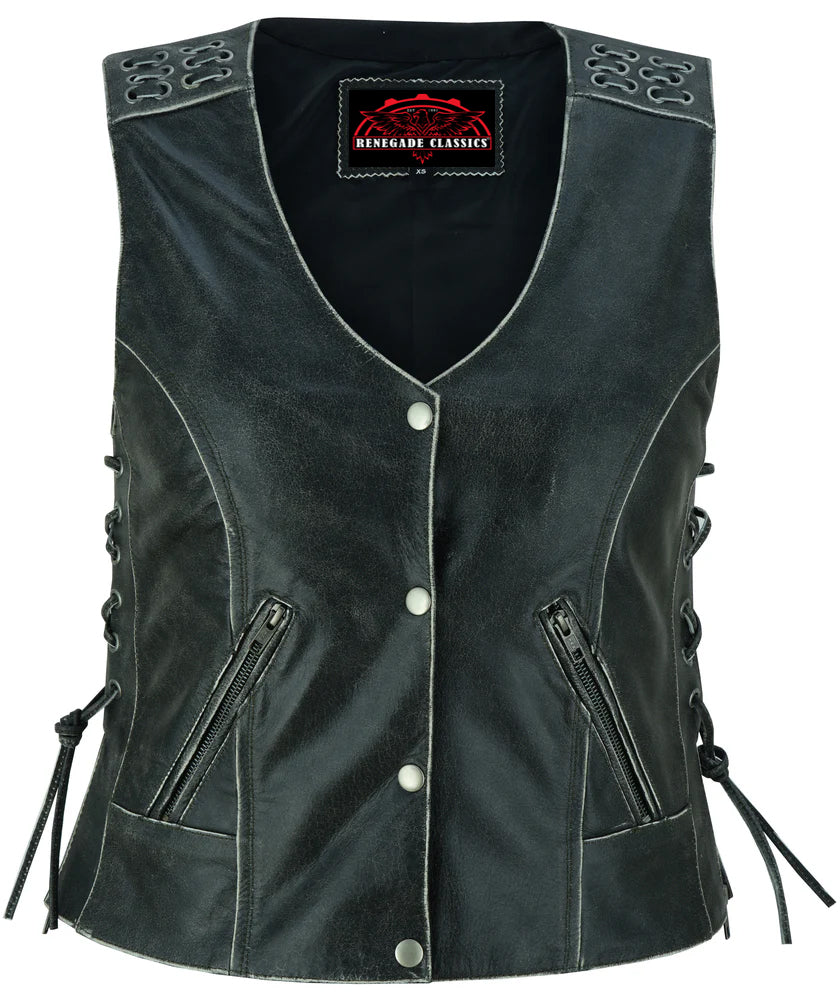 RC285V Women's Gray Vest with Grommet and Lacing Accents
