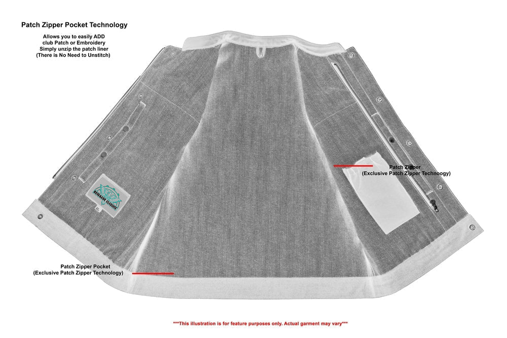 RM964 Women's Broken Blue Rough Rub-Off Raw Finish Denim Vest W/Leather Trim