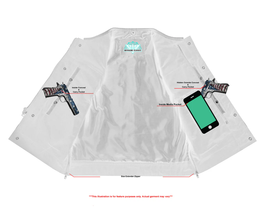 RC177 Upgraded Style Gun Pockets, Hidden #10" Black Metal Zipper, Side Zippers