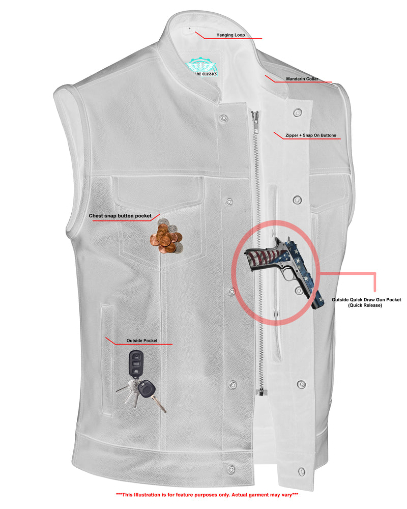 RC189A Concealed Snap Closure, Milled Cowhide, Scoop Collar & Hidden