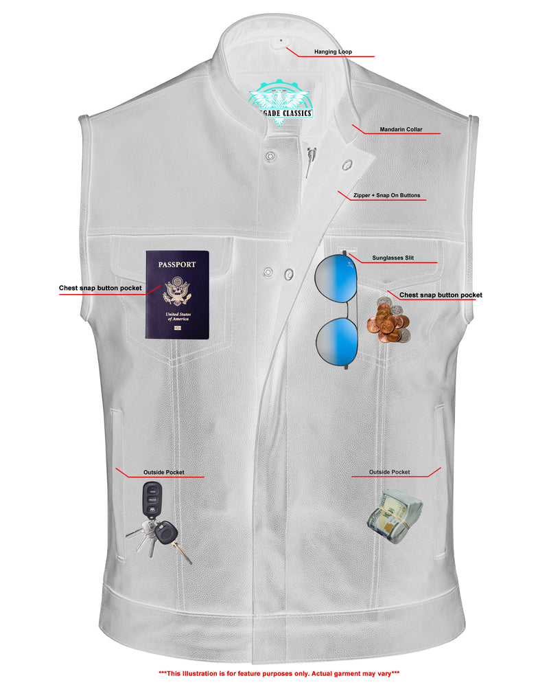 RC189A Concealed Snap Closure, Milled Cowhide, Scoop Collar & Hidden