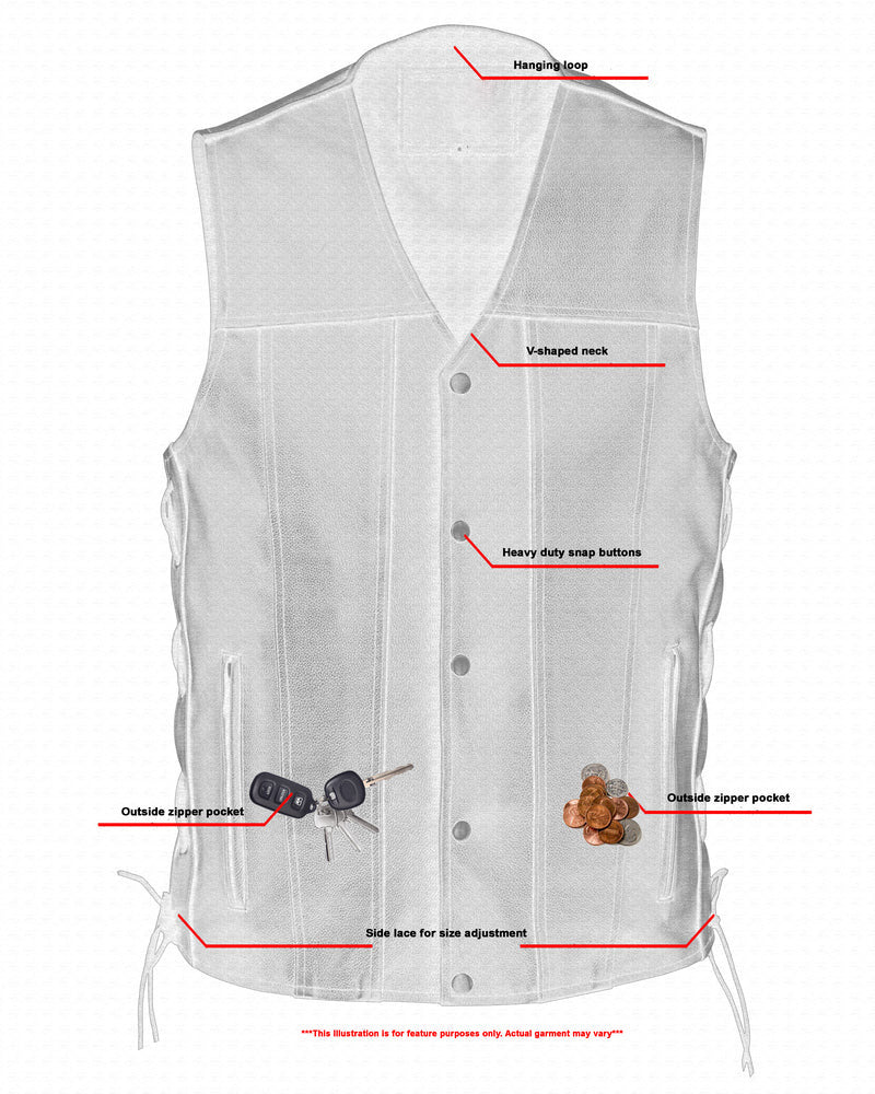 RC161TALL Men's Tall Classic Tapered Bottom Biker Leather Vest