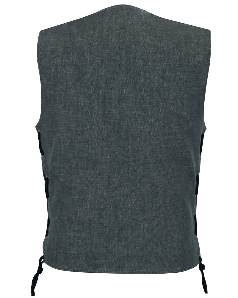 RM918 Men's Rough Rub-Off Raw Finish Broken Gray Denim Vest