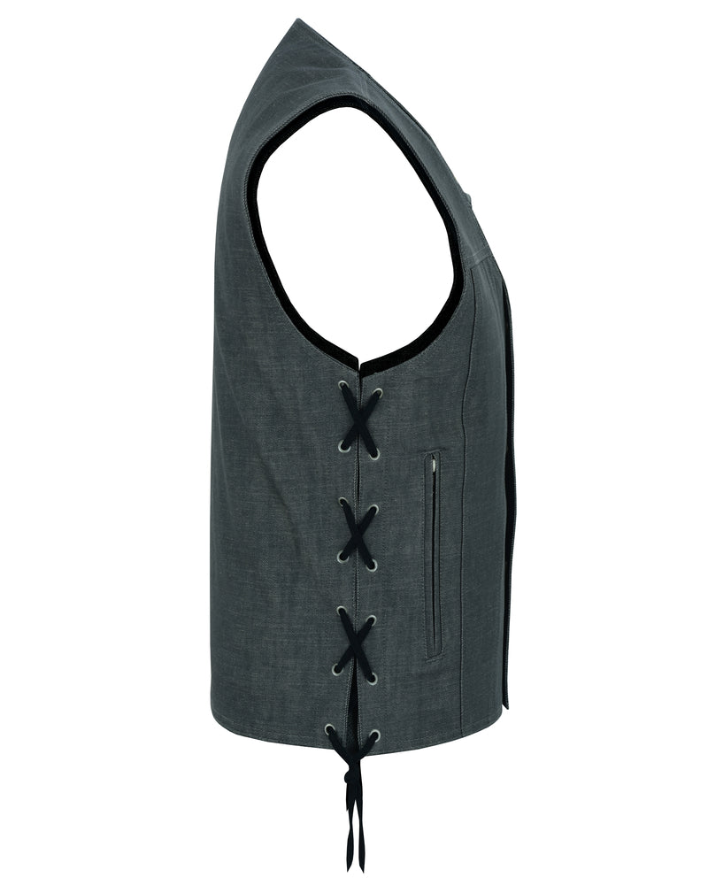 RM918 Men's Rough Rub-Off Raw Finish Broken Gray Denim Vest