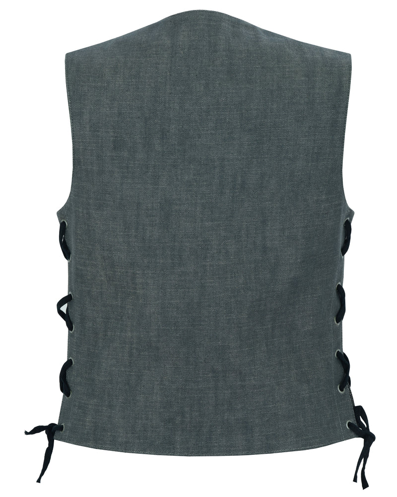 RM919 Women's Rough Rub-Off Raw Finish Broken Gray Denim Vest