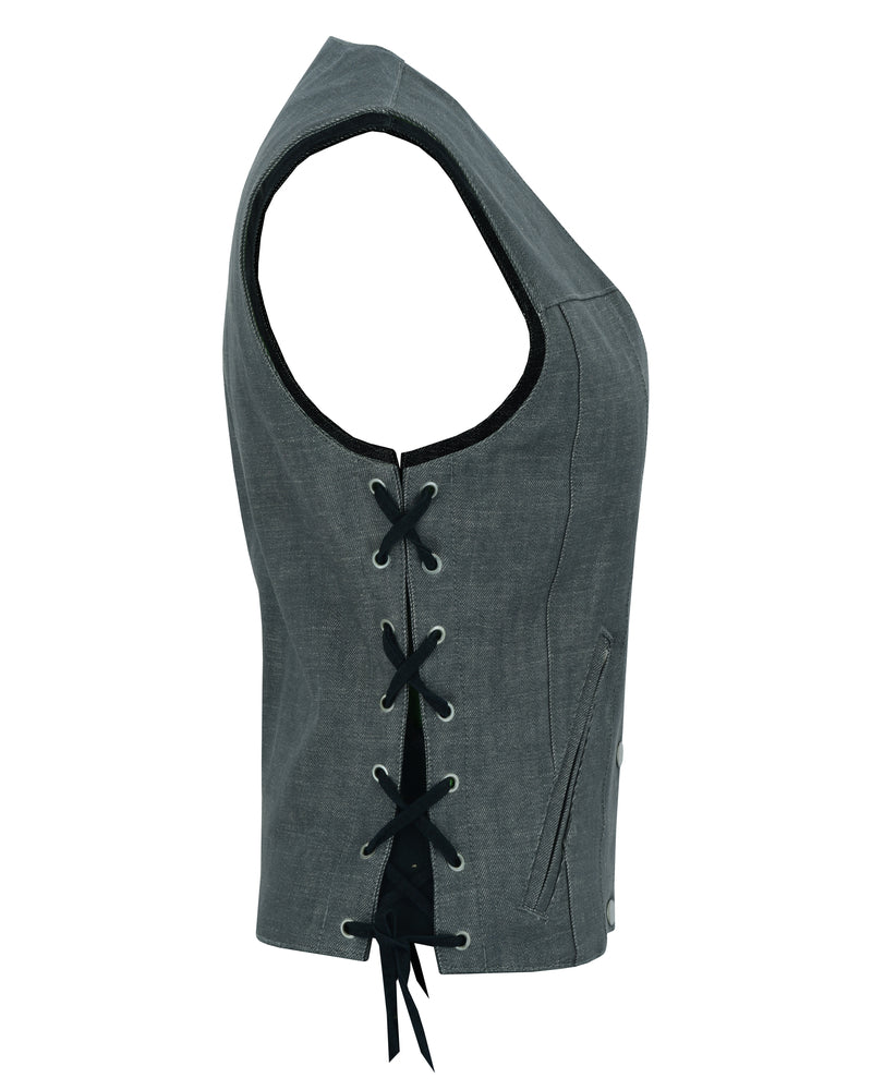 RM919 Women's Rough Rub-Off Raw Finish Broken Gray Denim Vest