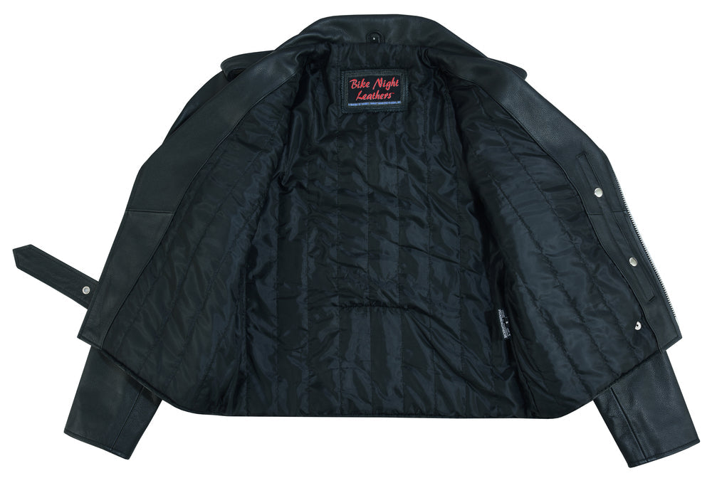 RC711 Economy Motorcycle Classic Biker Leather Jacket - Side Laces