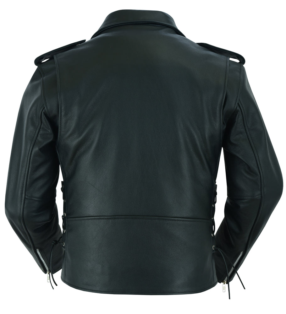 RC711 Economy Motorcycle Classic Biker Leather Jacket - Side Laces