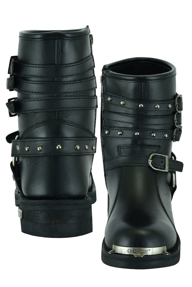RC9767 Women's 9 Inch Black Triple Buckle Leather Harness Boot