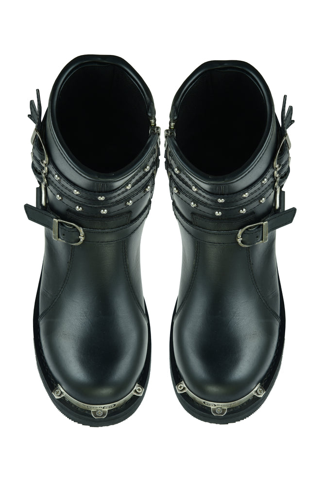 RC9767 Women's 9 Inch Black Triple Buckle Leather Harness Boot