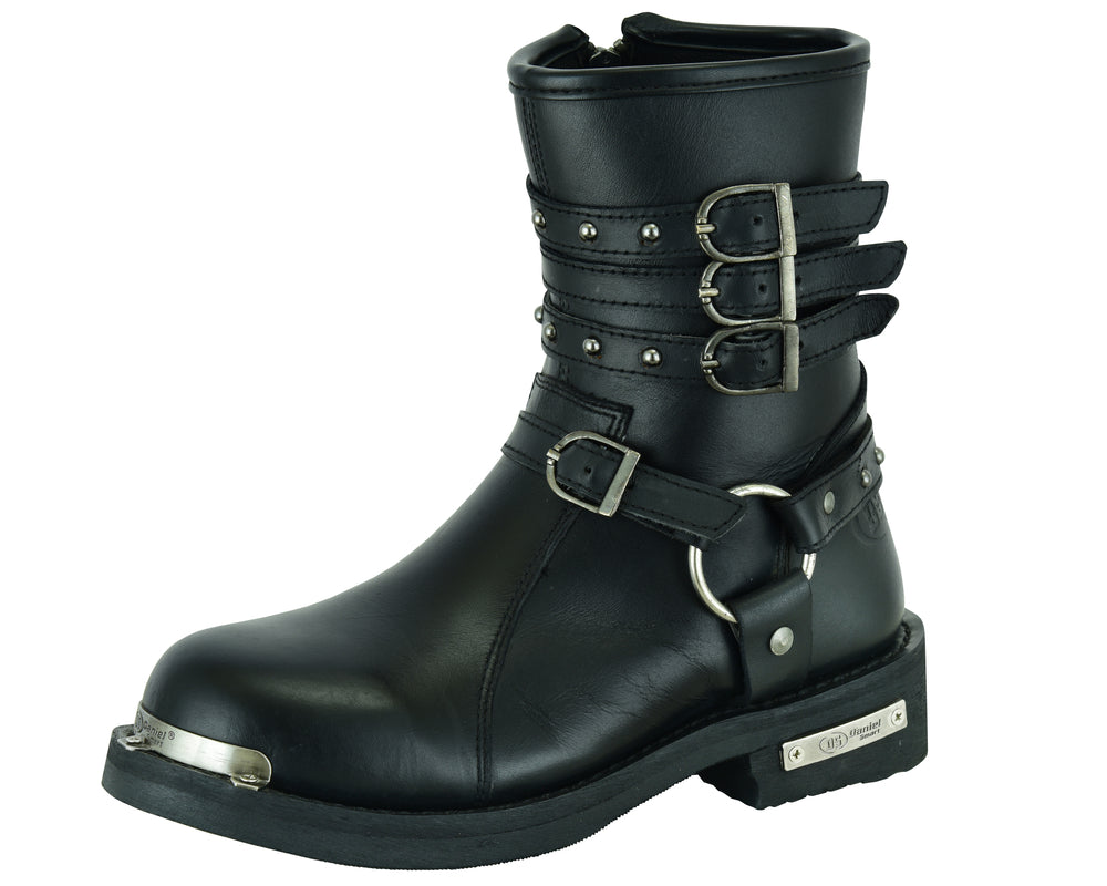 RC9767 Women's 9 Inch Black Triple Buckle Leather Harness Boot