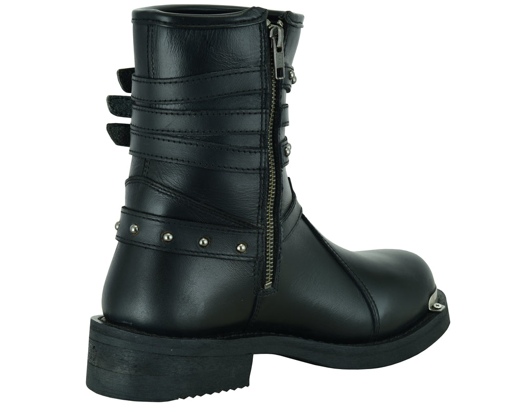 RC9767 Women's 9 Inch Black Triple Buckle Leather Harness Boot