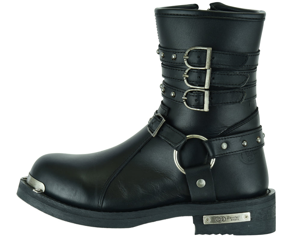 RC9767 Women's 9 Inch Black Triple Buckle Leather Harness Boot