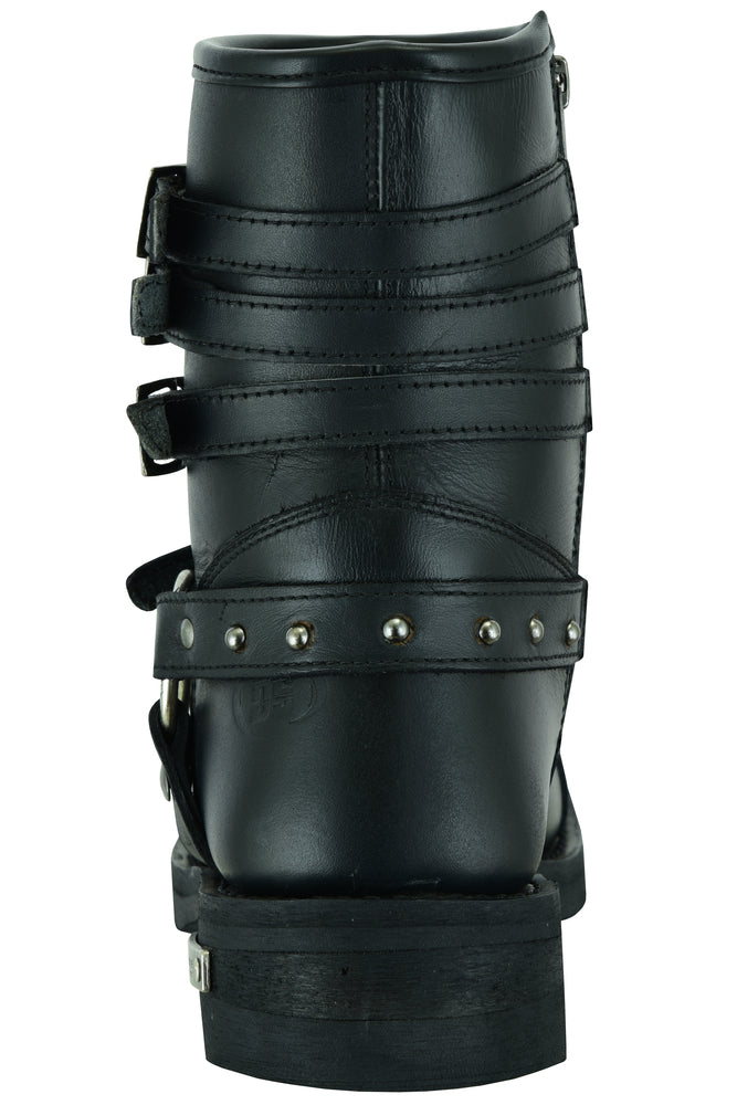RC9767 Women's 9 Inch Black Triple Buckle Leather Harness Boot