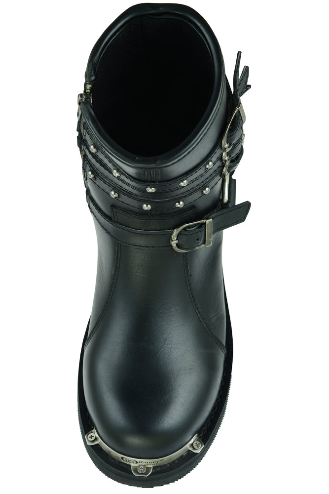 RC9767 Women's 9 Inch Black Triple Buckle Leather Harness Boot