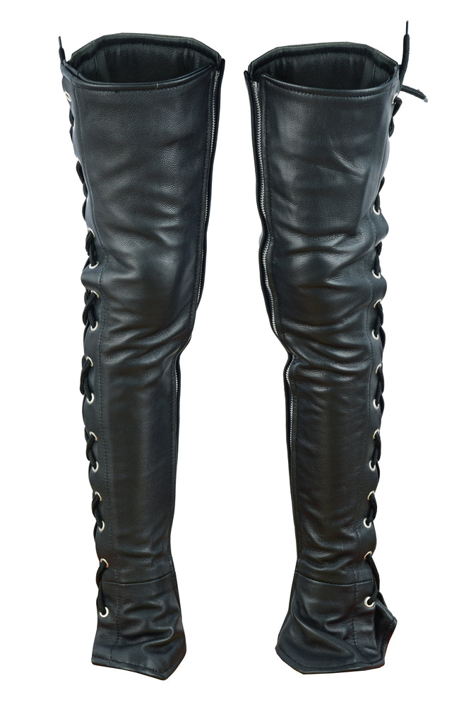 RC422 Women's Black Thigh High Leather Side Lace Leggings