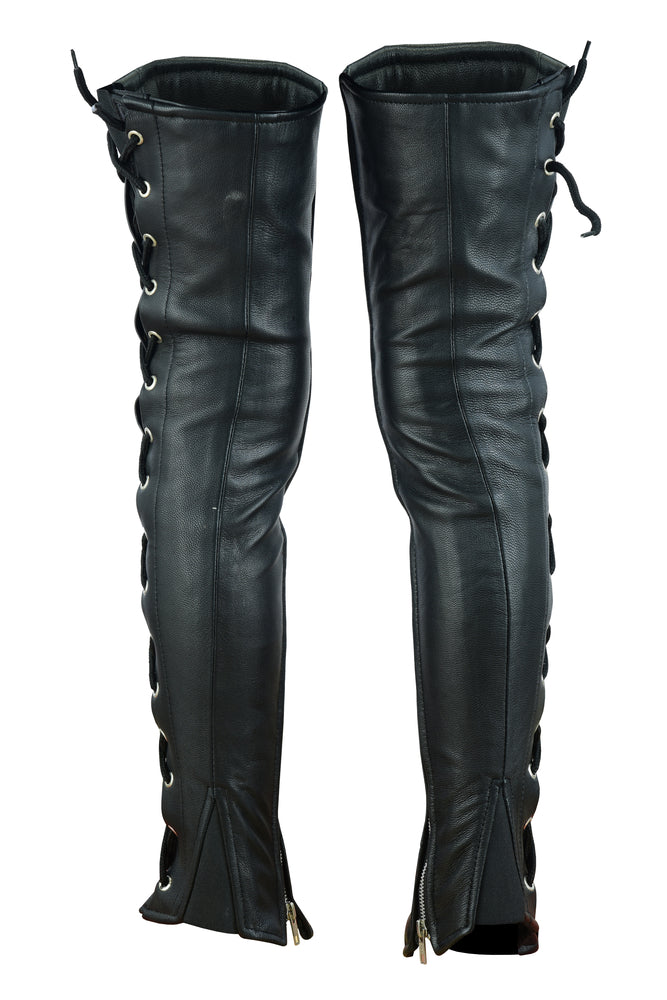 RC422 Women's Black Thigh High Leather Side Lace Leggings