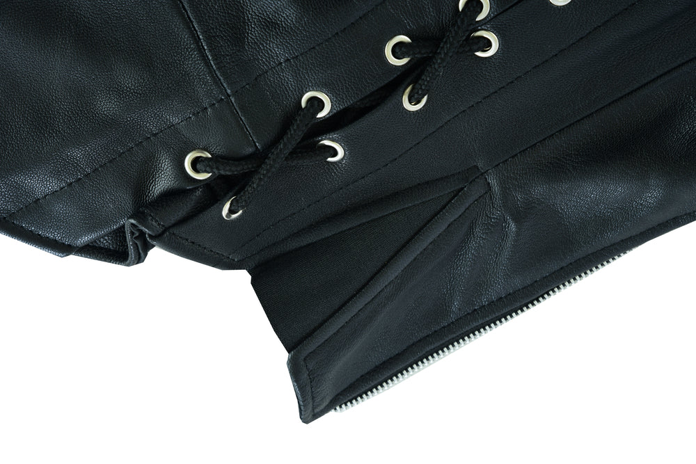 RC422 Women's Black Thigh High Leather Side Lace Leggings