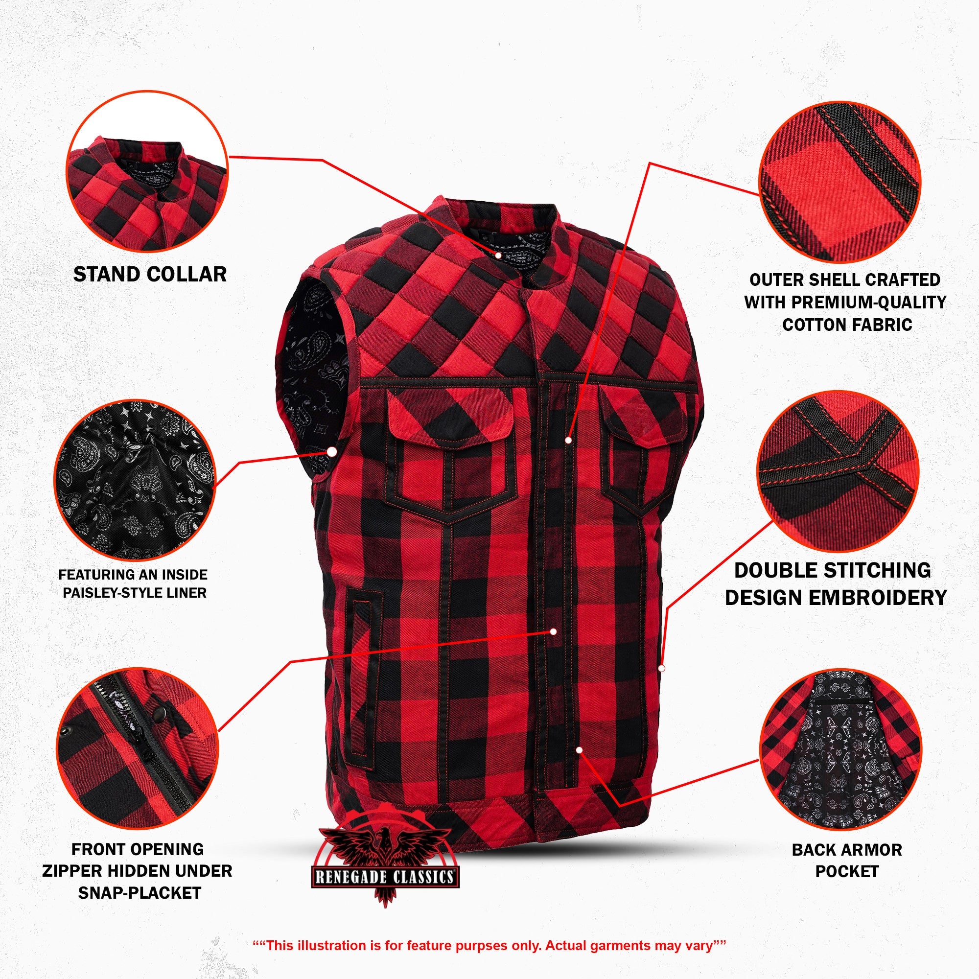 Red Blaze Black and Red Flannel Textile Vest